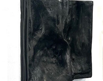 Black Plaster Wall Sculpture WABABI | Graphite Relief Art Object, 3D Textured, Wabi Sabi Japandi
