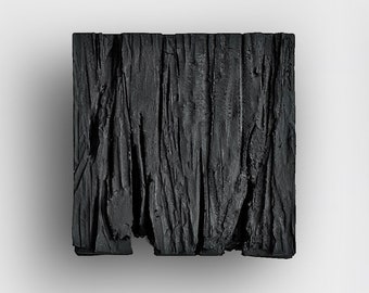 Minimalist black plaster wall art,  wabi sabi Handmade clay decor "MOKUZAI"  black