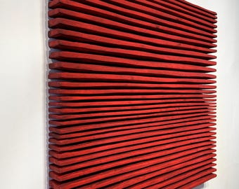 Red Bas-Relief Sculpture SHADOW | Hand-Sculpted Plaster Textured Wall Art