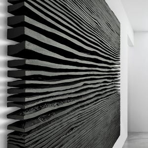 Handcrafted Charcoal Black Sculptural Relief SHADOW XL Wall Art, Minimalist Wabi Sabi Style Oversized