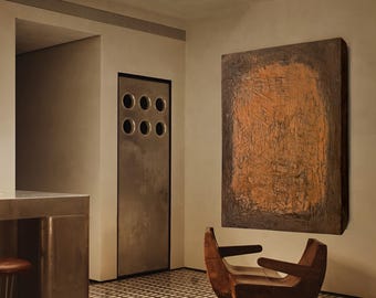 Oversized Plaster Sculpture, Rusty Terracotta Shades — INSIDE OUT Bas-Relief Handmade Art Object