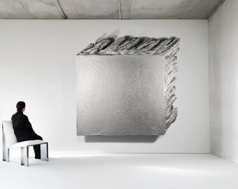 Steel Relief Wall Sculpture AND THEN | Cast Tin Stainless Art Object, Large Scale, Signed