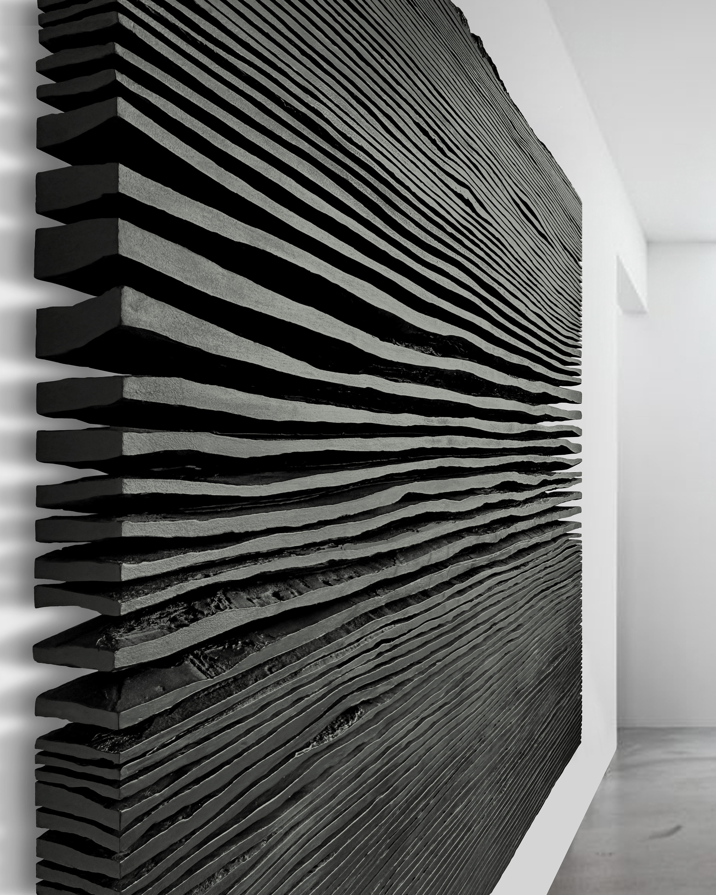Oversized Relief Handmade Boho Plaster Wall Art " SHADOW XL " Black - 32, 45, 65 and 84 Inches