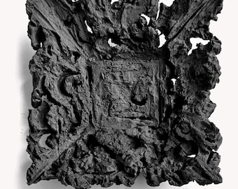 Plaster Wall Sculpture Set, Charcoal Bas-Relief Art Objects | BIJOUX Collection, Hand-Sculpted Japandi