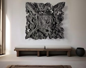 Hand-Sculpted Plaster Art Object, Charcoal Bas-Relief Wall Sculpture | BIJOUX Collection, Wabi-Sabi Japandi Studio Work