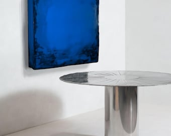 Wall Art in Blue Shades — Original Plaster Bas-Relief, INSIDE OUT Collection, Hand-Sculpted Art Object