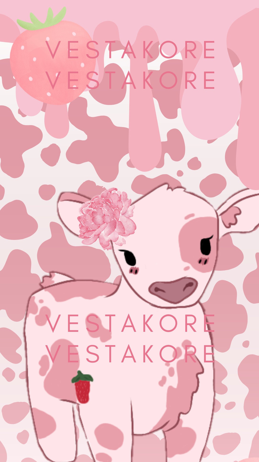 Pink Cow Strawberry Fabric, Wallpaper and Home Decor