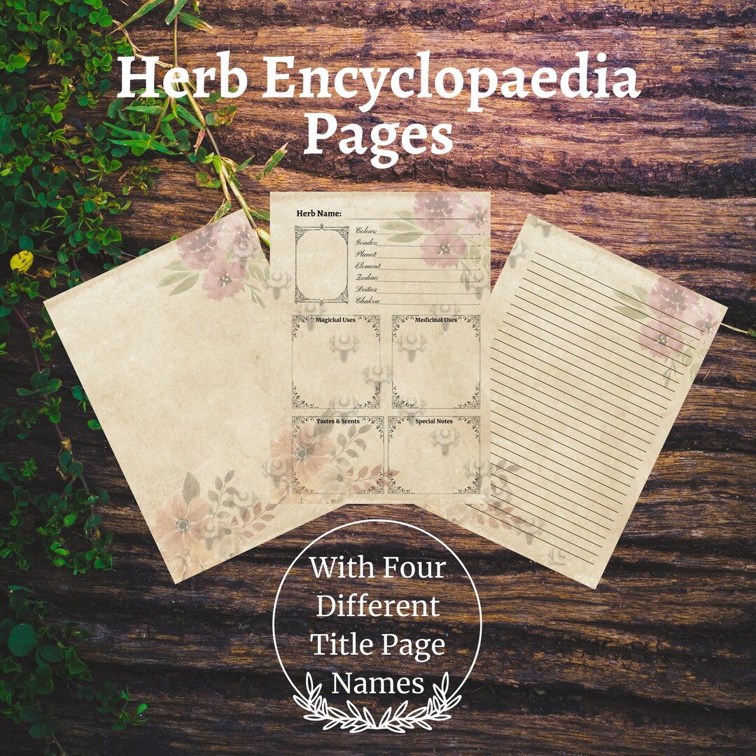 Printable Herb Encyclopaedia Page for Book of Shadows or Grimoire A4