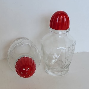 Vintage 1950s Glass Swirl Salt and Pepper Shakers with Red Lids, Retro Collectibles, Mid Century, MCM