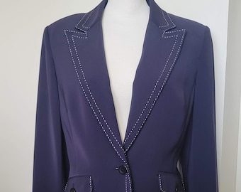 Vintage 90s Jones New York Two Piece Suit Set in Navy with Pink Stitching, Blazer and Pants Set