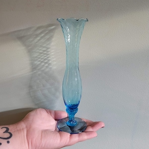 Dainty Vintage Aqua Blue Swirl Glass Bud Vase, 8&quot; Tall
