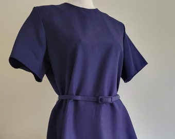 Vintage 1980s Blue Belted Wiggle Dress, Size 16, Made in Canada