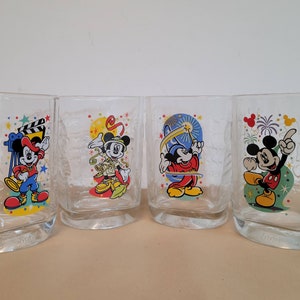 COMPLETE Set of Four McDonald&#39;s Mickey Mouse 2000 Millennium Drinking Glasses