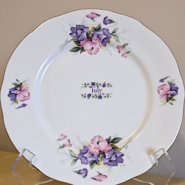 Vintage Duchess July Flower of the Month Bone China Plate, Made in England