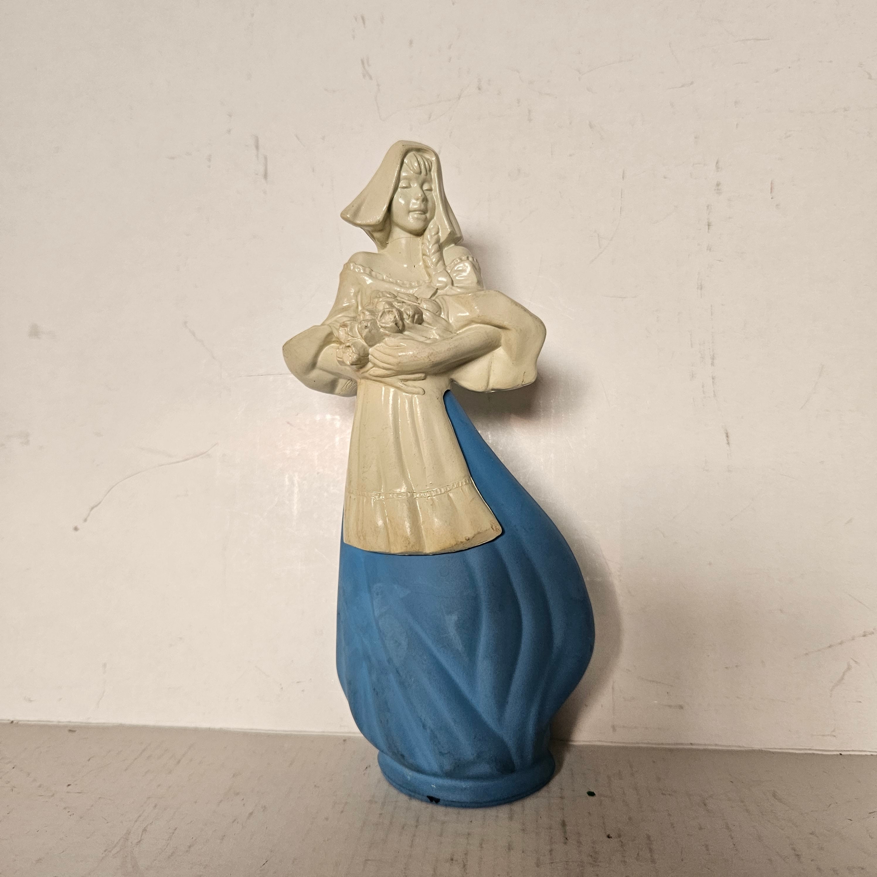 Vintage 1970s Avon Dutch Girl Blue Glass and White Perfume Bottle