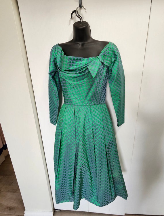 green polka dot off shoulder dress Mismatched Emerald Green Modest Popular Plus Size Elegant Long Formal –  bridalsew main image 1