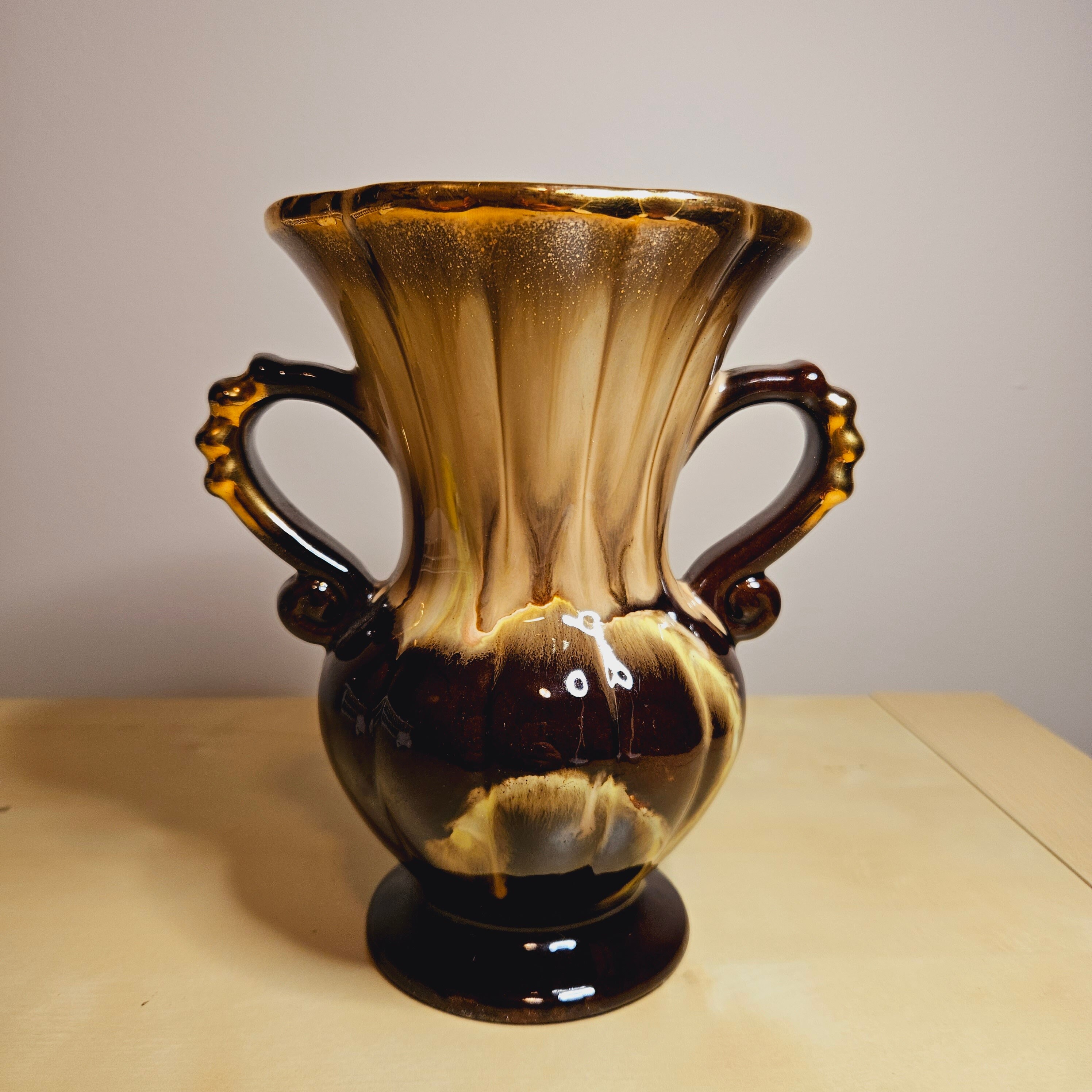 工芸品 Scandinavian Vintage vase Vintage Carstens Tonnieshof Caramel, Brown and Gold Ceramic Vase