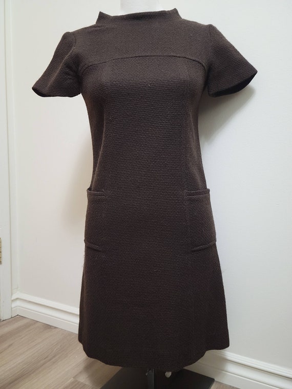 Vintage Late 1960s Marty K Fashions Brown Mod Min… - image 1