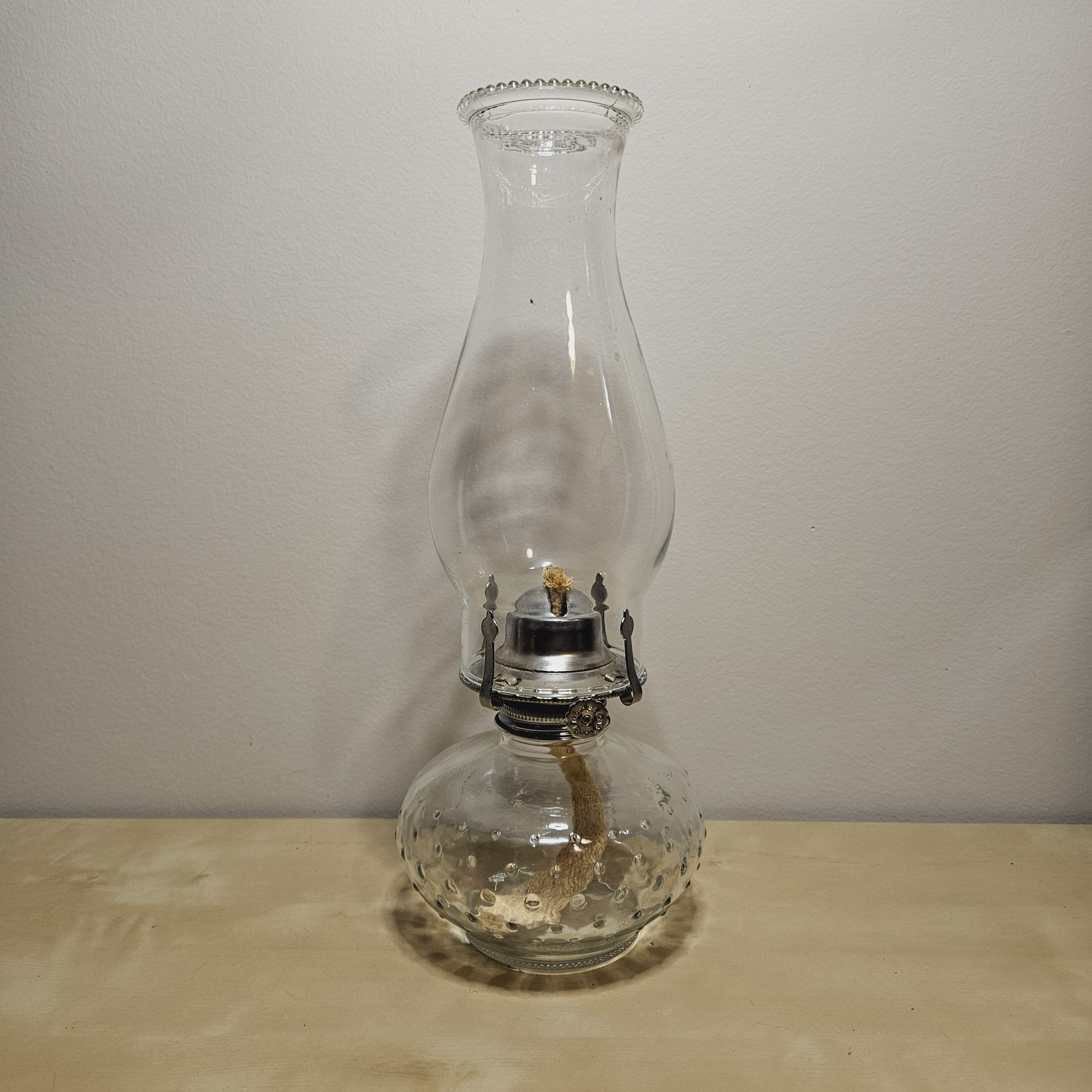 Vintage 1950s Lamp Light Farms Clear Hobnail Glass Kerosene Oil