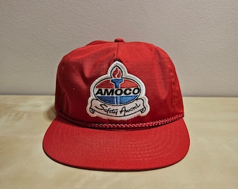 Vintage Amoco Safety Award Red Rope-Lined Snapback Trucker Hat, Red Adjustable Ball Cap