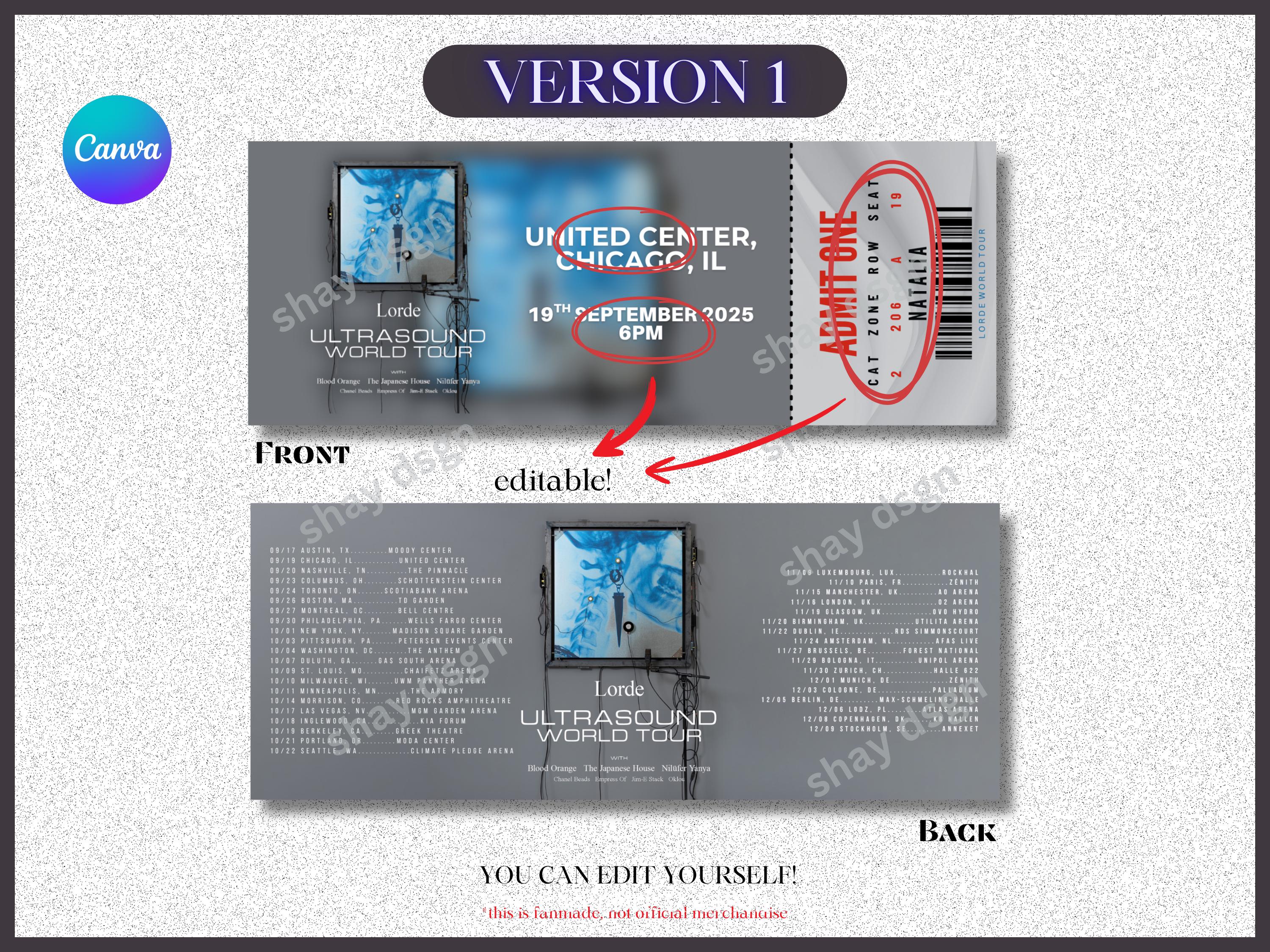 Editable Lorde Concert Ticket Template | Ultrasound Tour 2025 2026