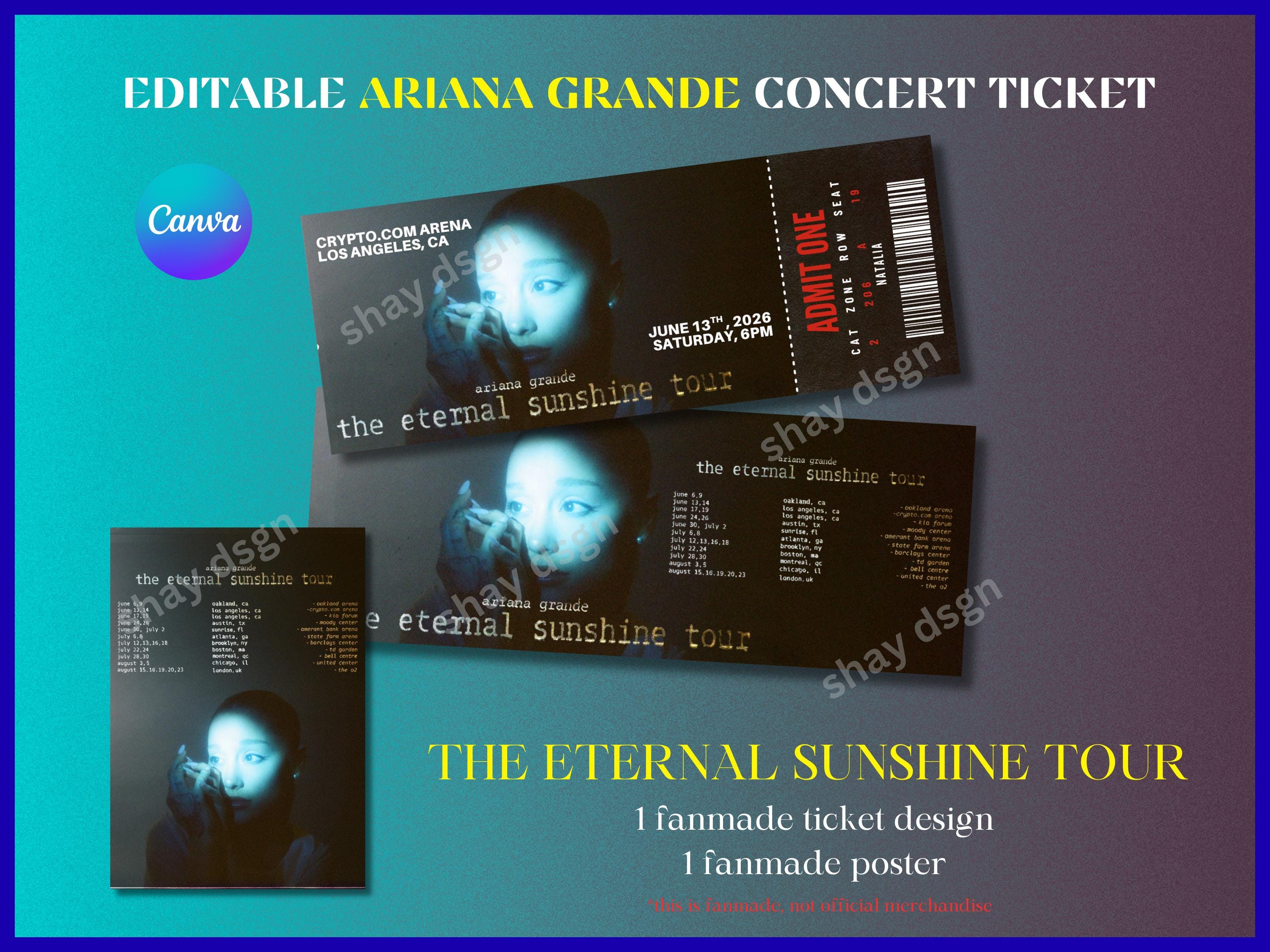 ARIANA GRANDE The Eternal Sunshine Tour Custom Concert 2026 | Customizable  concert ticket template