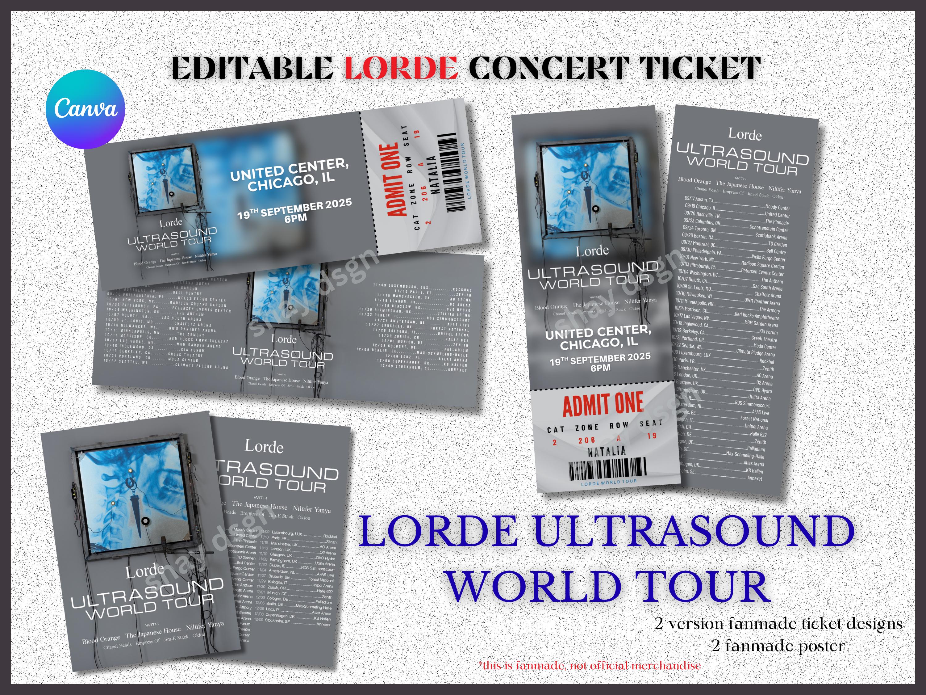 Editable Lorde Concert Ticket Template | Ultrasound Tour 2025 2026