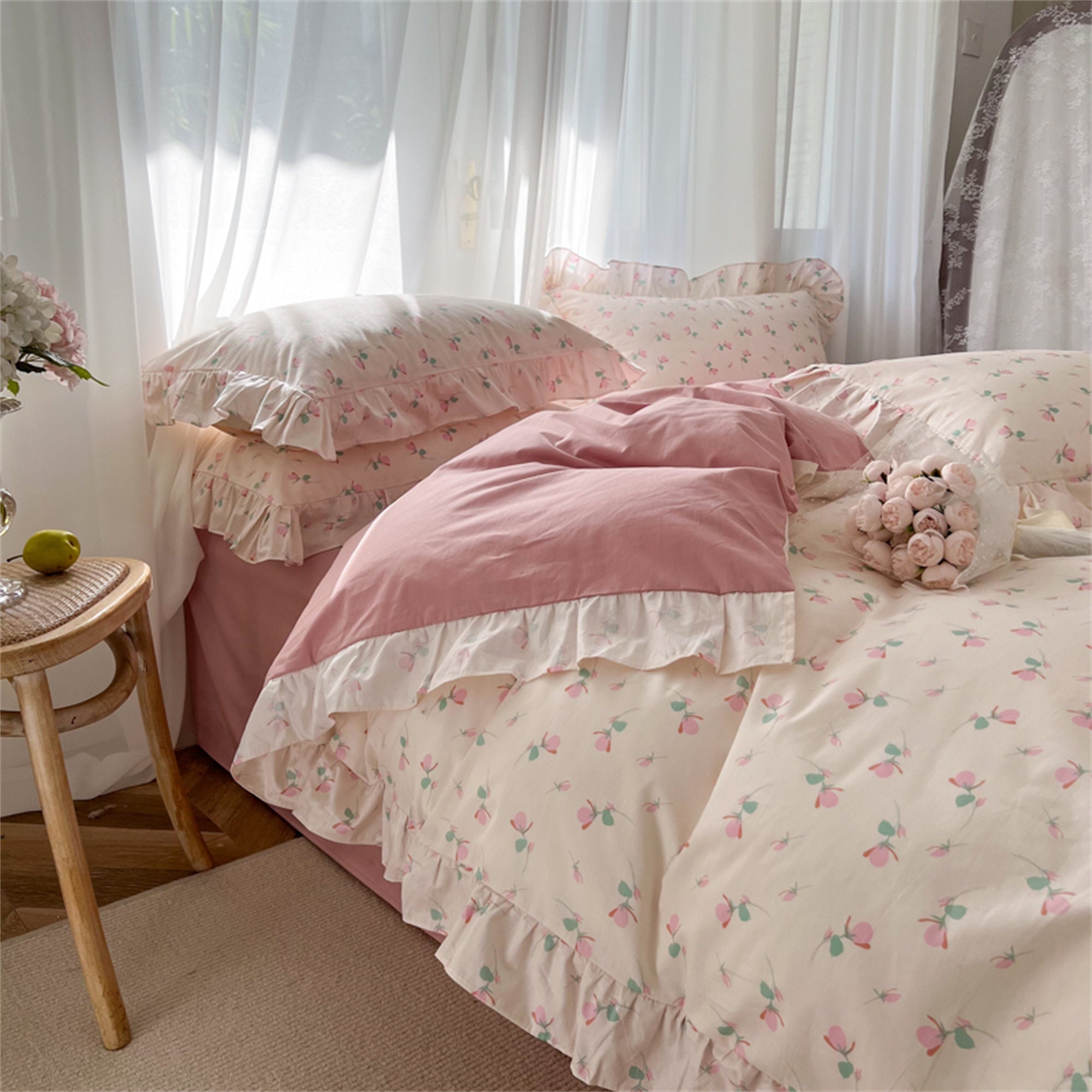 Pink Floral 100 Cotton Duvet Cover Set Twin Full Queen Duvet Etsy