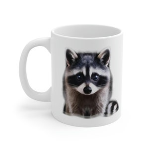 Cute Raccoon (Trash Panda) White Ceramic Mug 11oz, trash pandas, raccoon mug, raccoon art lover gift, raccoon coffee mug, animal lover gift