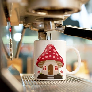 Cottagecore Toadstool Mushroom House Ceramic Mug 11oz, coffee mug, fungi mug, mushroom gift, toadstool house