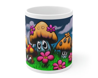 Fliegenpilz Pilze und Blumen Goblincore Keramik Tasse 11oz, Pilz Becher, Pilz Geschenk, Pilz Liebhaber, Pilz Blumen, Fliegenpilz Kaffeetasse
