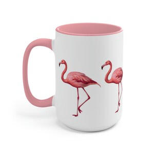 Tropical Pink Flamingo Two-Toned Ceramic Coffee Mug 15oz, mug with flamingo, pink flamingo mug, flamingo lover gift, flamingo coffee cup
