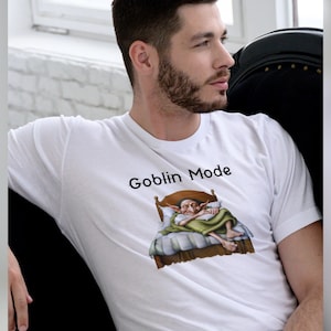 Goblin Mode White Unisex Heavy Cotton Tee, goblin shirt, funny t shirt, fantasy shirt, goblincore shirt, dad shirt, moms shirt, ironic shirt