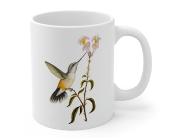 Hummingbird White Ceramic Mug 11oz, mug with hummingbird, bird gifts, hummingbird coffee mug, hummingbird gift, hummingbird lover