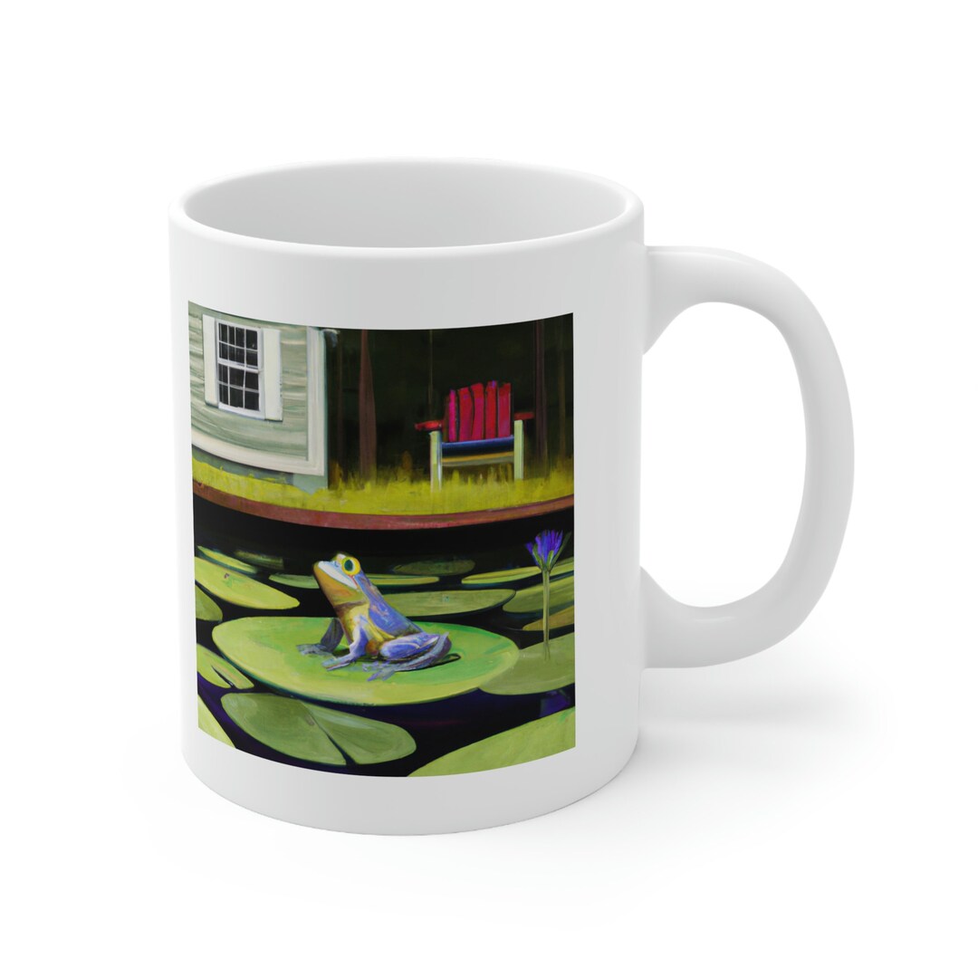 Cottagecore Frog on Lily Pad White Ceramic Mug 11oz, Frog Aesthetic ...