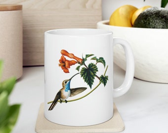 Cute Hummingbird White Ceramic Mug 11oz, mug with hummingbird, bird gifts, hummingbird coffee mug, hummingbird gift, hummingbird lover