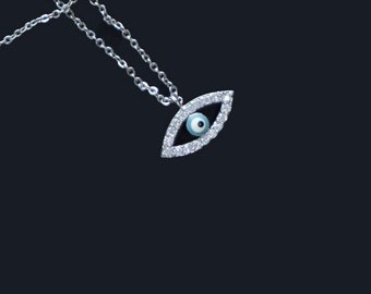 Turquoise Evil Eye Necklace in Sterling Silver