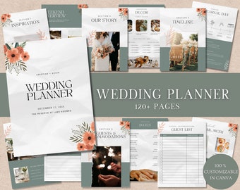 Wedding Planner Canva Editable, Wedding Planner Printable ,Canva Template for Wedding planning,Digital Download Wedding Itinerary,120+ Page