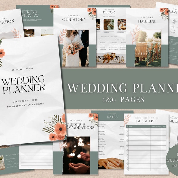 Wedding Planner Canva Editable, Wedding Planner Printable ,Canva Template for Wedding planning,Digital Download Wedding Itinerary,120+ Page