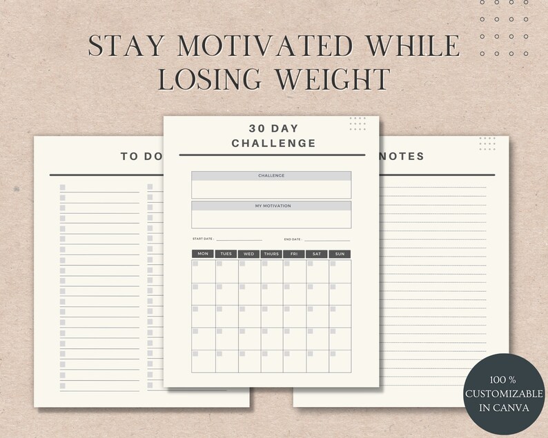 Weight Loss Tracker , Weight Loss Journal Customizable in Canva