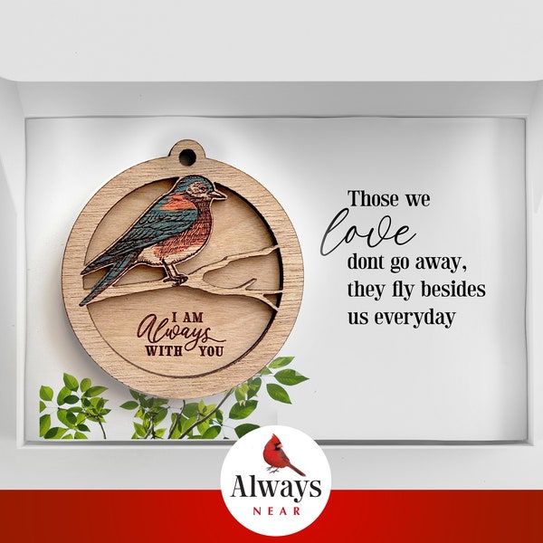 Bluebird - Always With You - Memorial Ornament - Rear View Mirror Car Charm Hanger - Sympathy Gift, Remembrance Symbolism Reincarnation bird