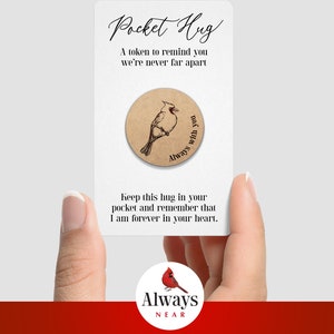 Cardinal Bird Wooden Pocket Hug memorial grief support gift in loving memory grief friend support bereavement Always with you Sympathy gift