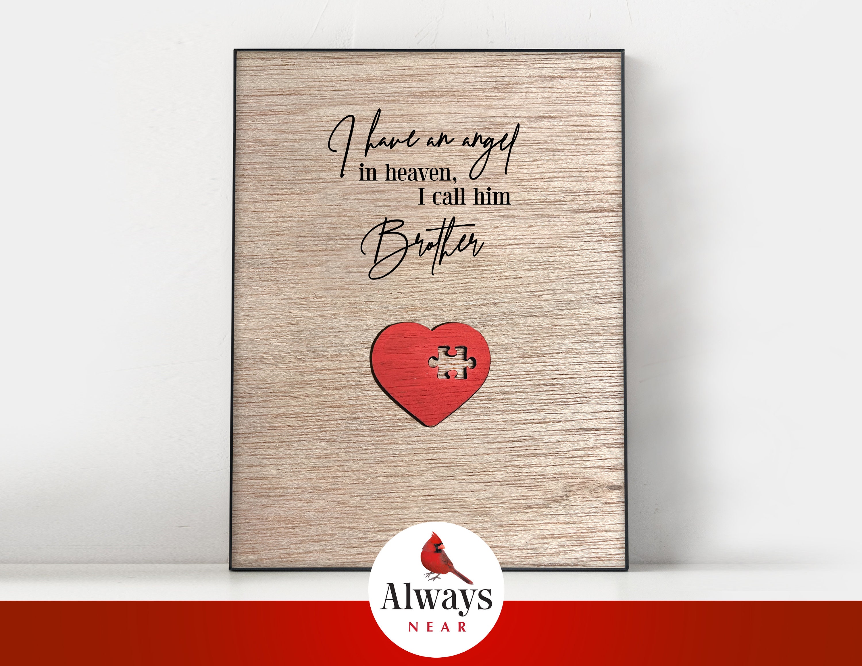 Brother- Angel in Heaven - Unique wood frame -  Memorial, Sympathy, Comfort Gift, Father - Pesonalize text -