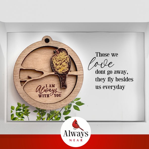 Goldfinch Bird - Always With You - Memorial Ornament - Rear View Mirror Car Charm Hanger - Sympathy Gift Remembrance Symbolism Reincarnation