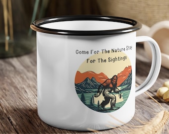 Funny Bigfoot Enamel Camp Mug: Sasquatch Camping Gift