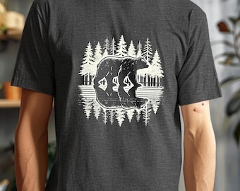 自然愛好家ベアTシャツ：ユニセックスキャンプTシャツ