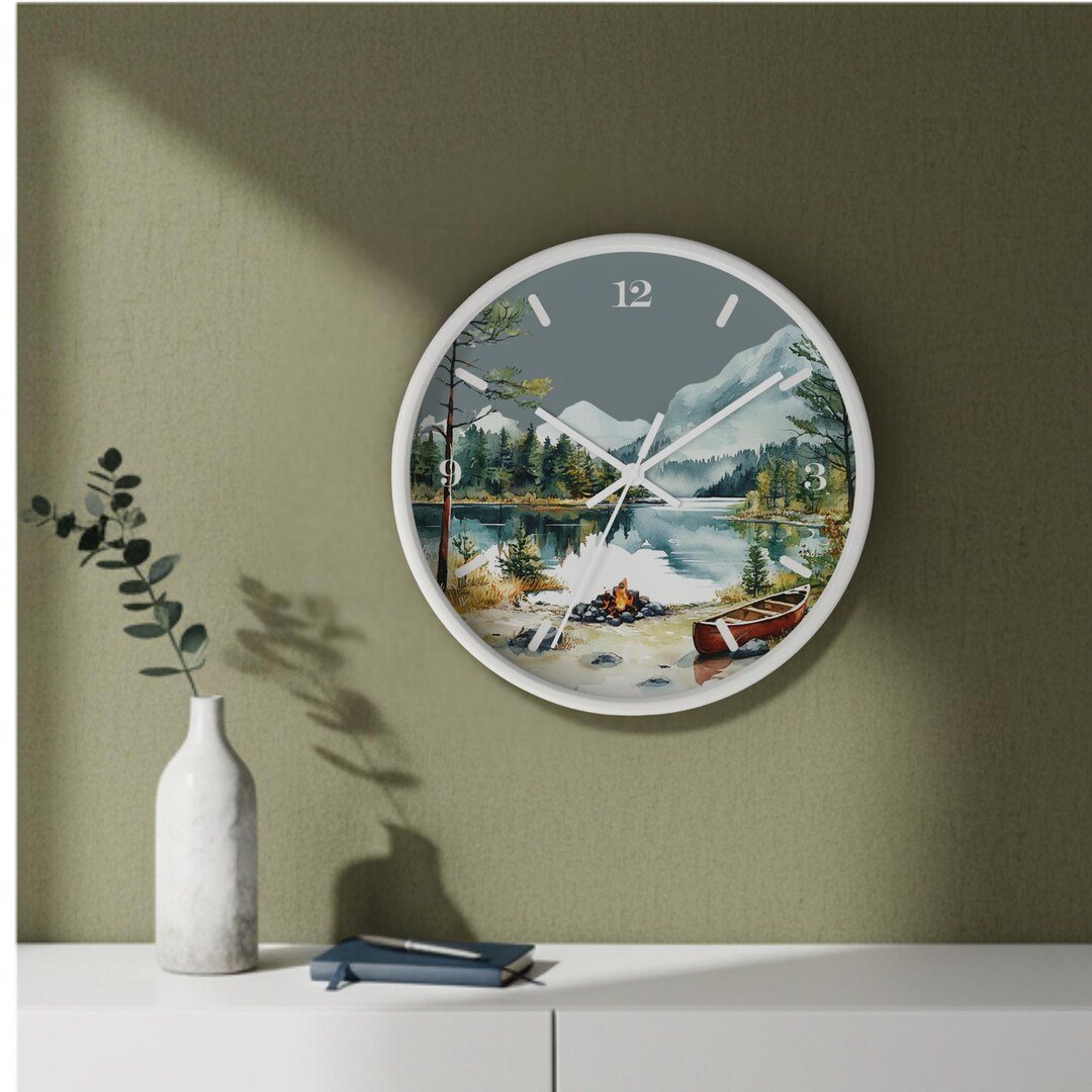 Lakeside Campfire Canoe Wall Clock | Mountain Lake Scenic Clock - Etsy