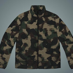 Camouflage Puffer Jacket for Men, Outdoor Winter Coat - Green Brown Camouflage Design