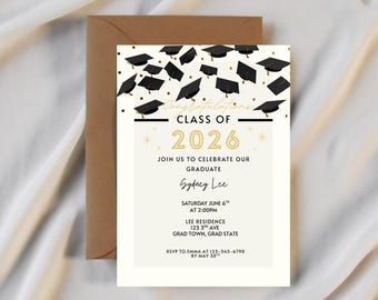 Class of 2026 Graduation Invitation | Black Gold Party Invite (Digital Download)