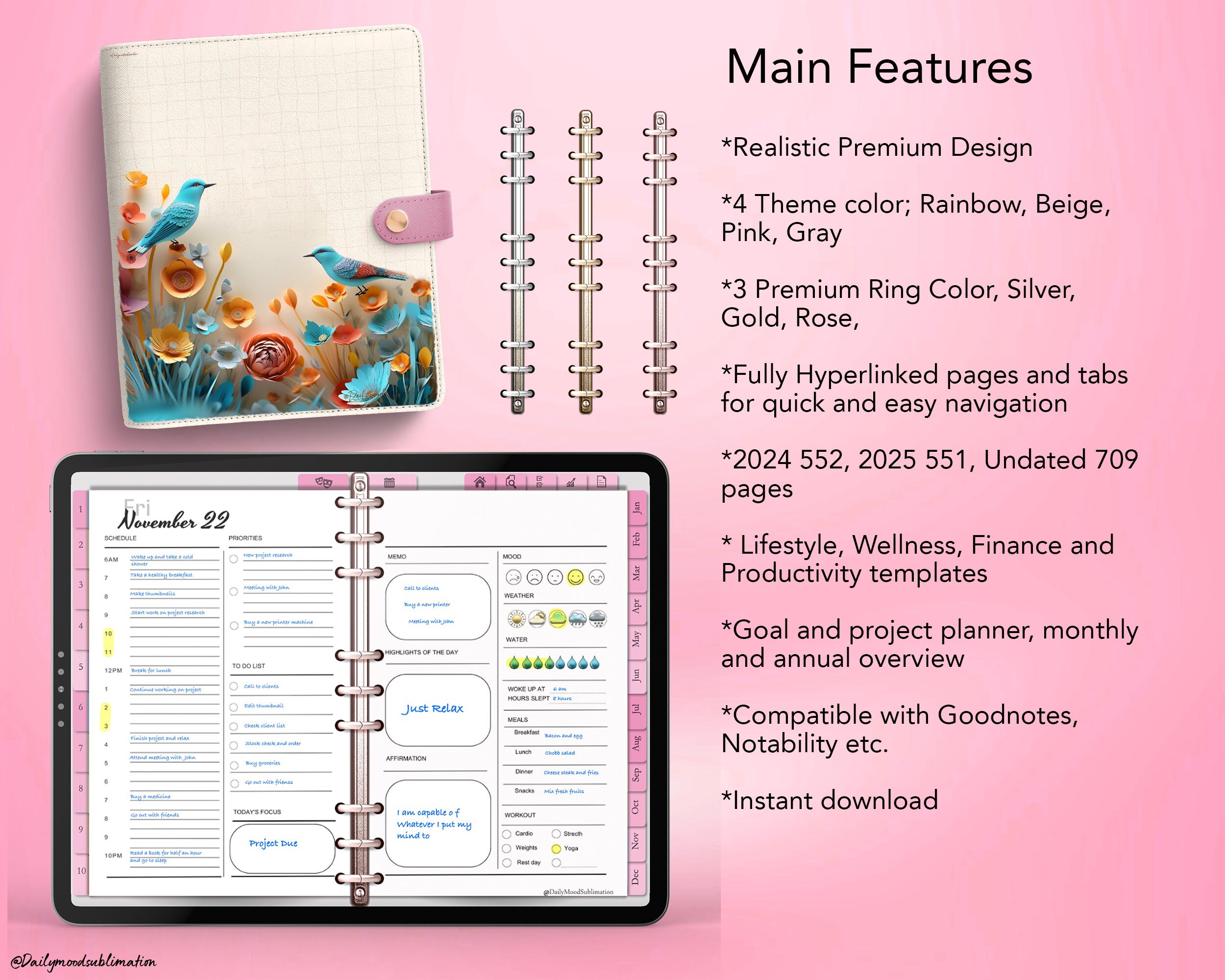 Premium Digital Planner, 2024 2025 Undated, iPad Goodnotes Notability ...